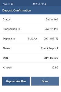 Deposit Confirmation Page